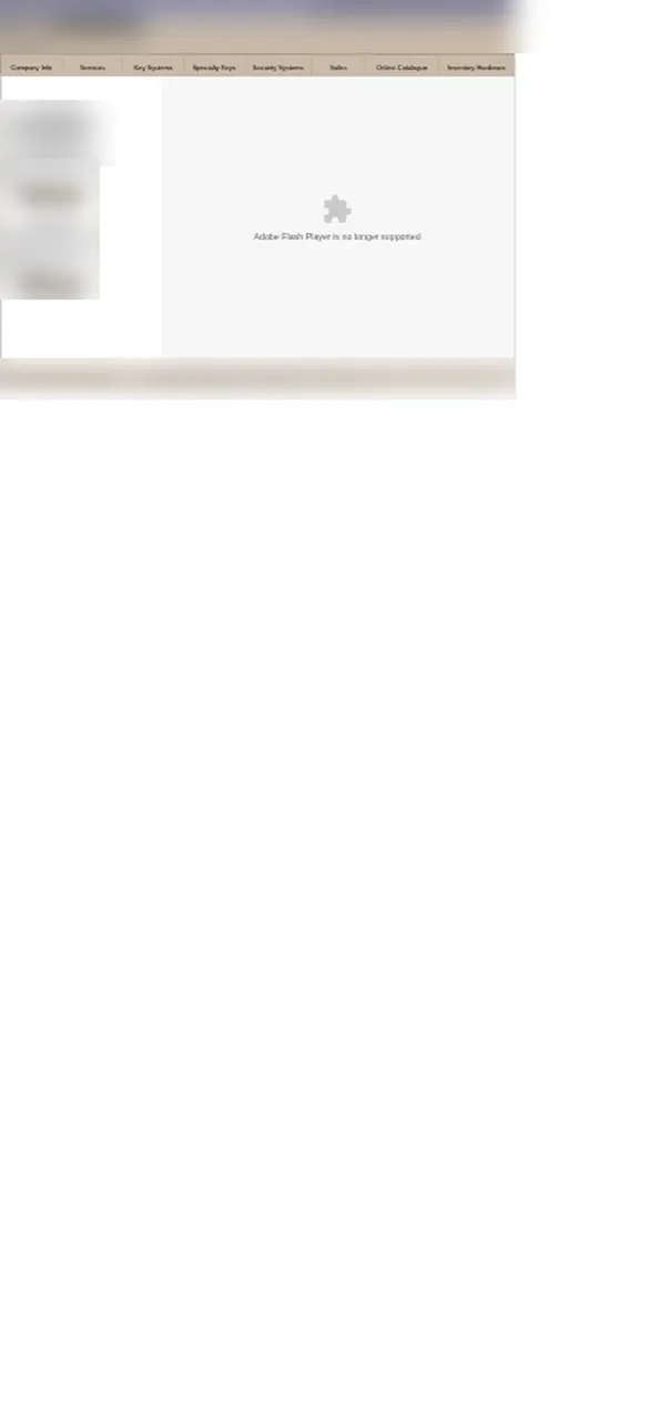Before: the locksmith's current homepage on a phone, a shrunken desktop page with a dead Flash box (blurred)